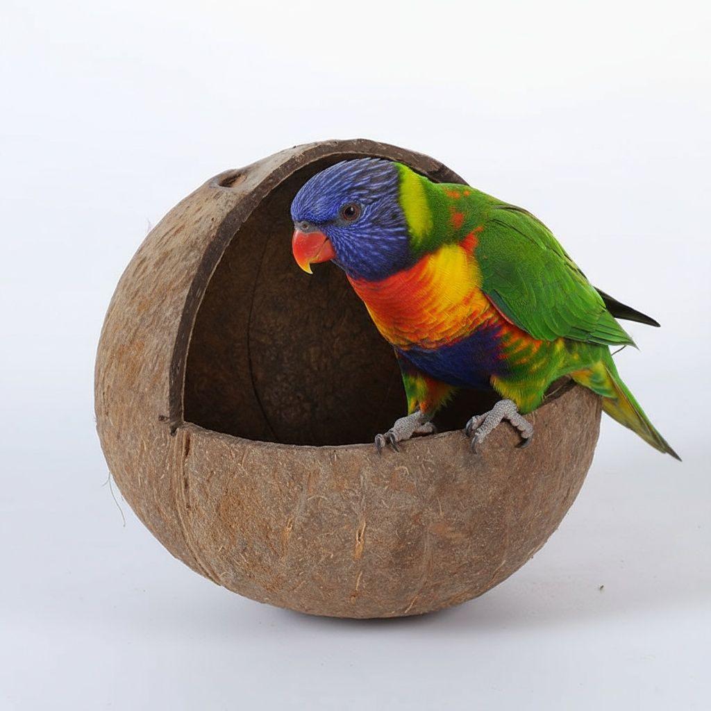 Coconut Shell Parrot & Finch Bird Nest - Natural Straw Woven Habitat for Small Birds