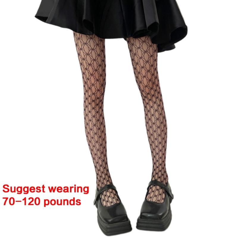 Women See Through Fishnet Pantyhose Stockings Japanese Aesthetic Hollowed Geometric Circle Pattern Mesh Tights Leggings