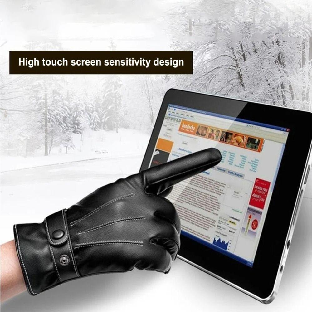 Thermal Fleece PU Leather Gloves Thickened Waterproof Gloves New Touch Screen Gloves Skiing