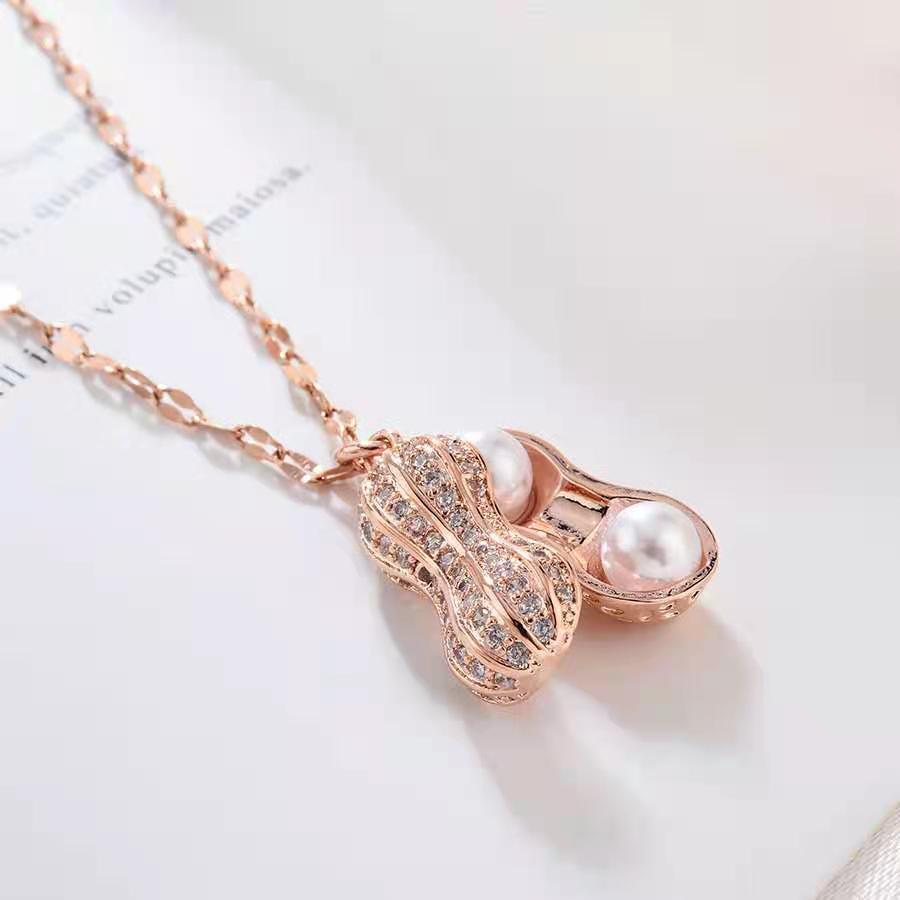 Peanut Pod Necklace Female Pearl Inlaid Valentine'S Day Gift Temperament Simple Style