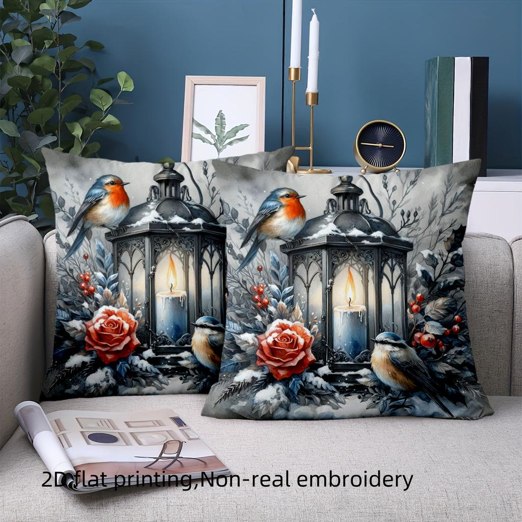 1 Pieces Winter Scene Pillows With Birds And Lanterns Polyester pillowcase, sofa decorative cushion cov Headboard Pillow