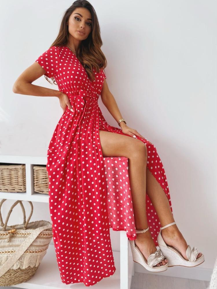 Women Print Polka Dot Dress Comfortable Lightweight High Recognition Elegant Style Slimming Flattering Fit Daily Wear