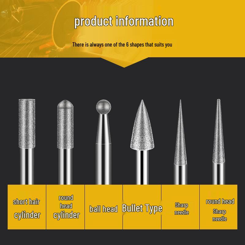Diamond Multi-Shape Grinding Needle Set - 3mm Abrasive Engraving and Polishing Heads