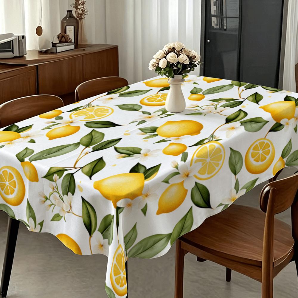 Summer Fresh Lemon Tablecloths Waterproof Rectangle Tablecloth Reusable Lemon Printed Pattern Table Cover for Holiday Party