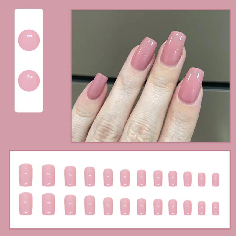 2025 Newest 24Pcs/Set Nail Art French Fake Nails Set With Glue Abs Plastic - Simple Short Nail Stickers