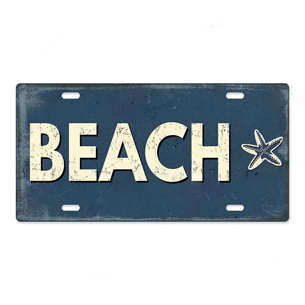 Summer Beach Retro Tin Sign Licenses Plate Plaque Metal Vintage Poster for Pub Bar Surf