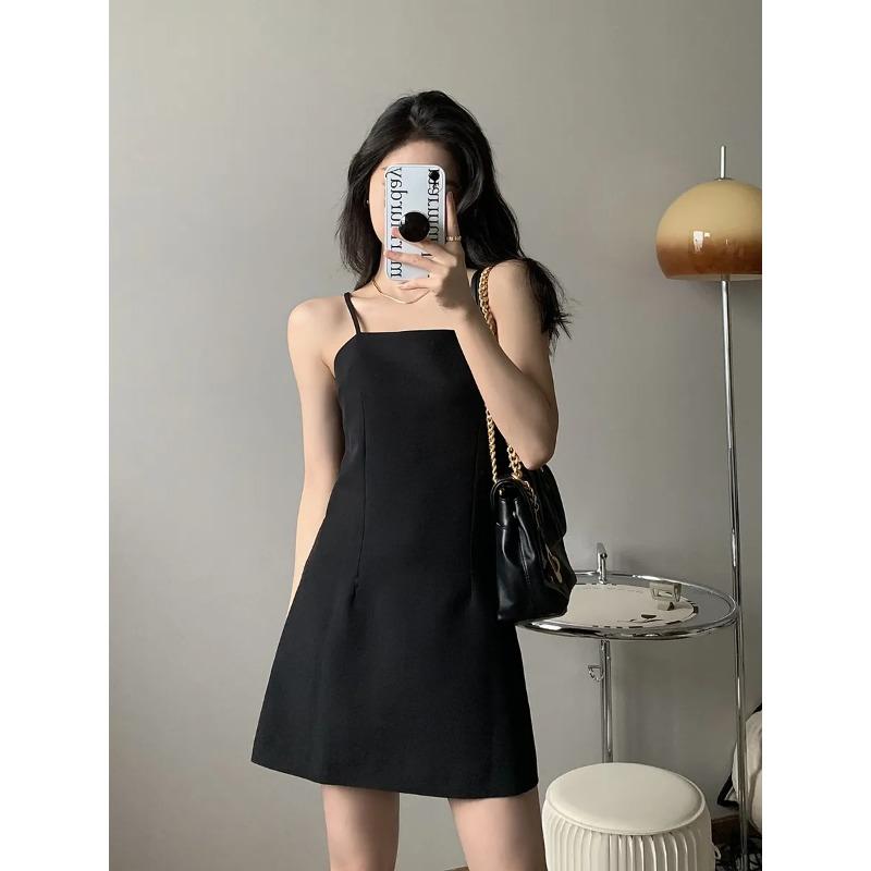 Women's Khaki Spaghetti Strap Mini Casual A-line Square Neck Sleeveless Short Dress