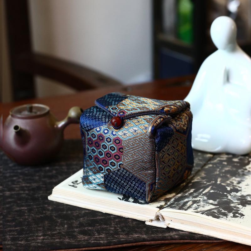 34-Color Chinese & Japanese Brocade Gaiwan Zisha Teapot Ceramic Cup Set With Cotton Bag