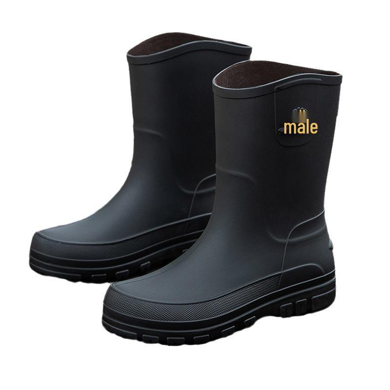 Men's Korean Style Waterproof Mid-Calf Rubber Rain Boots - Non-Slip, Slip-On Casual Fashion Shoes