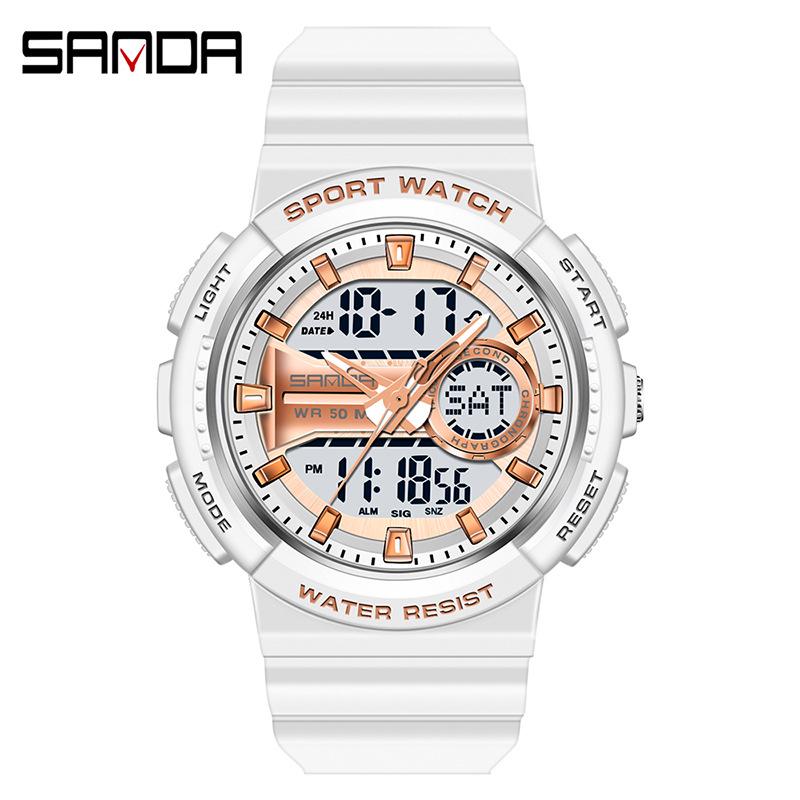 Sanda Trendy Cool Multifunctional Waterproof Electronic Couple Watch with Detachable Strap