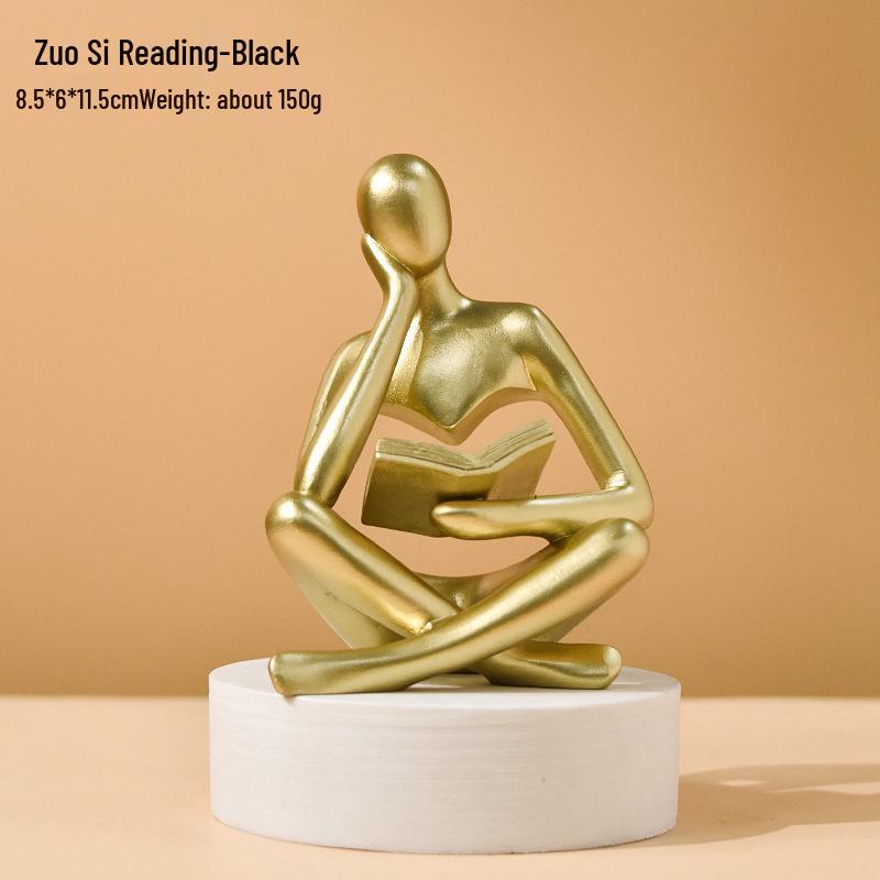 Abstract Resin Figure Ornament: Reading Statue for Bookshelf or Living Room Decor