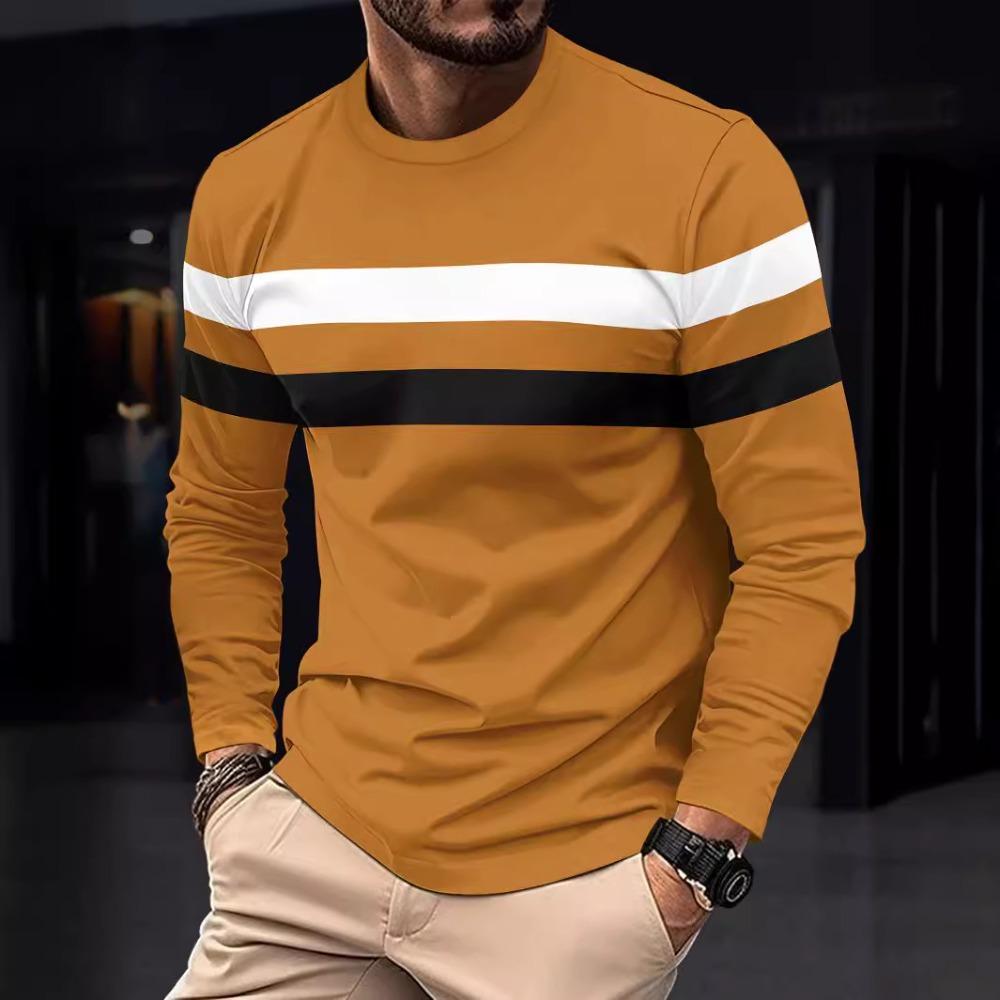 

Color blocked pattern men s casual and fashionable round neck long sleeved T-shirt S