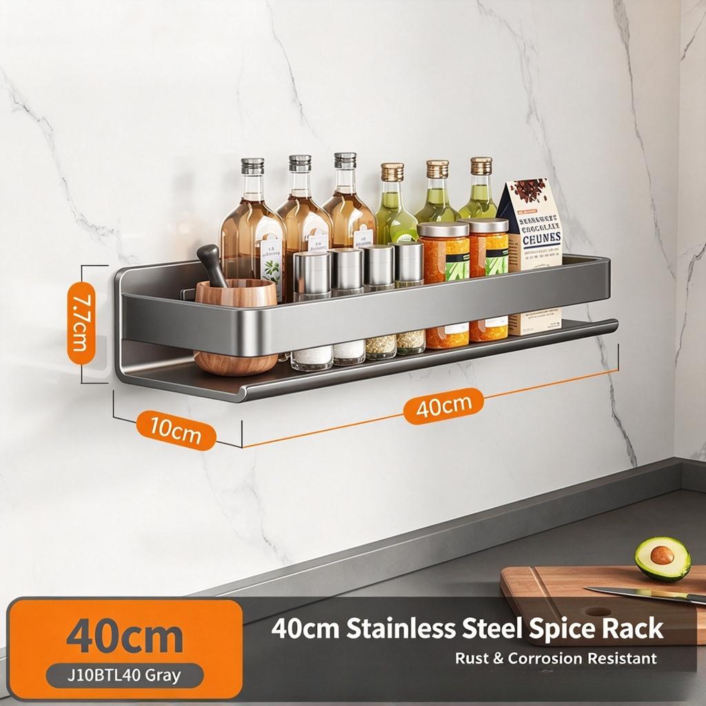 Porta spezie da cucina in acciaio inossidabile, Organizer multifunzione da parete per barattoli di condimenti, Condimenti e forniture da cucina