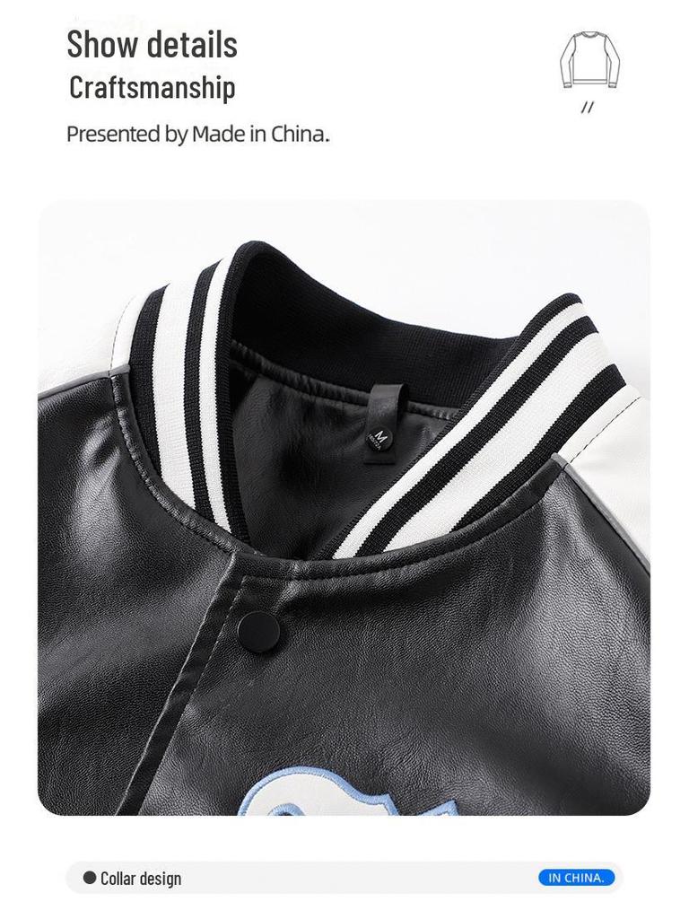 Men's American Retro PU Leather Baseball Jacket - Spring/Autumn Pilot Style