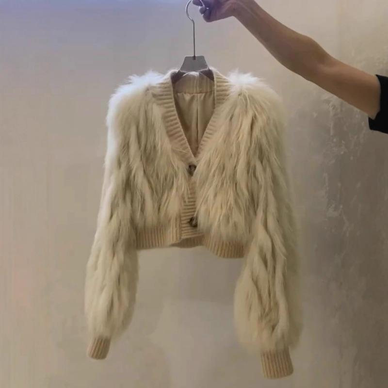 

Жіноча укорочена куртка з штучного хутра з V-подібним вирізом, з довгим рукавом, теплий верхній одяг S абрикосовий