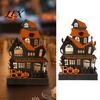 Halloween Wooden Haunted House Decorations Glowing Figurine with LED Light, Tabletop Centerpiece Festive Atmosphere Table Decor for Home Party