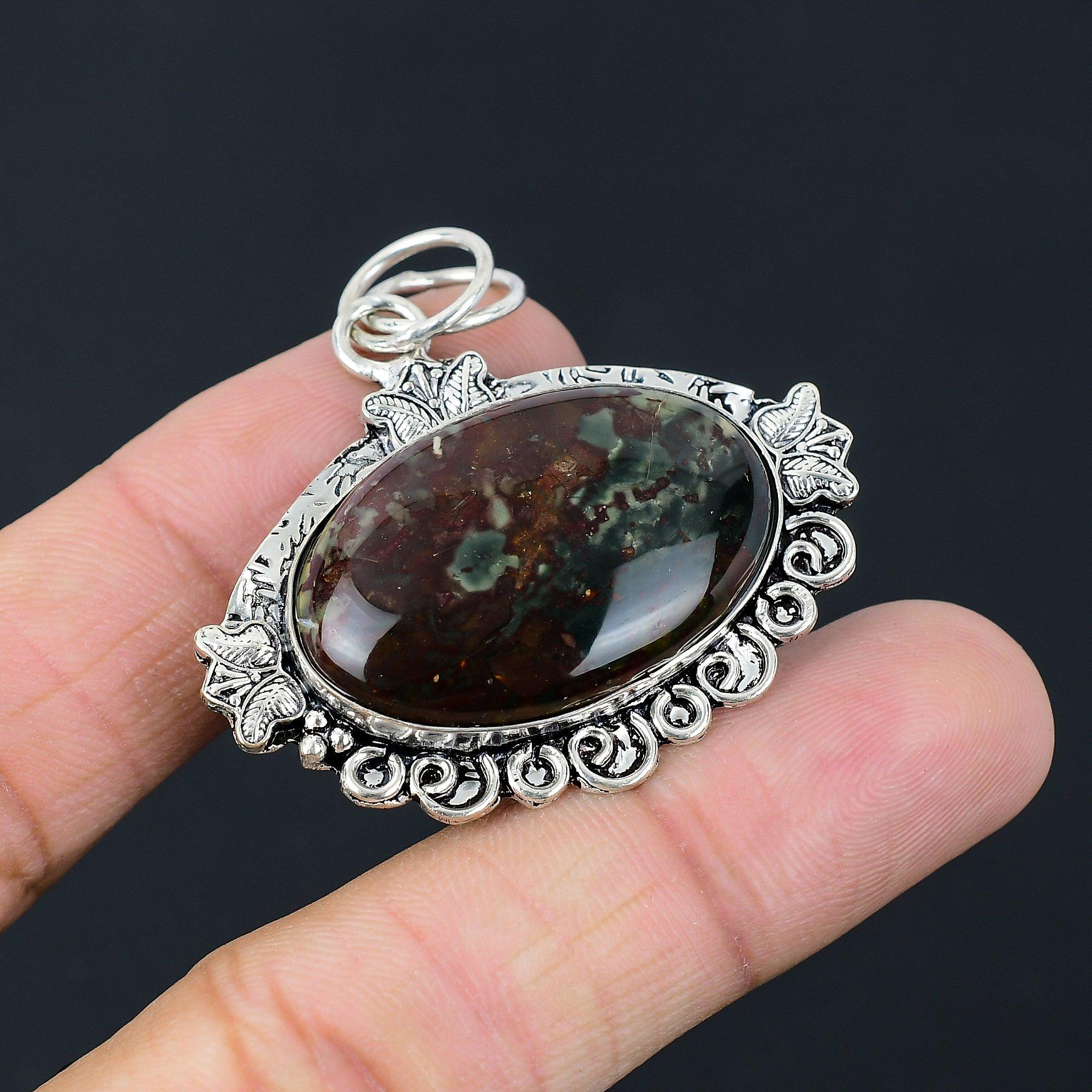 Подарок для нее Подвеска из стерлингового серебра 925 пробы с натуральным камнем кровавик