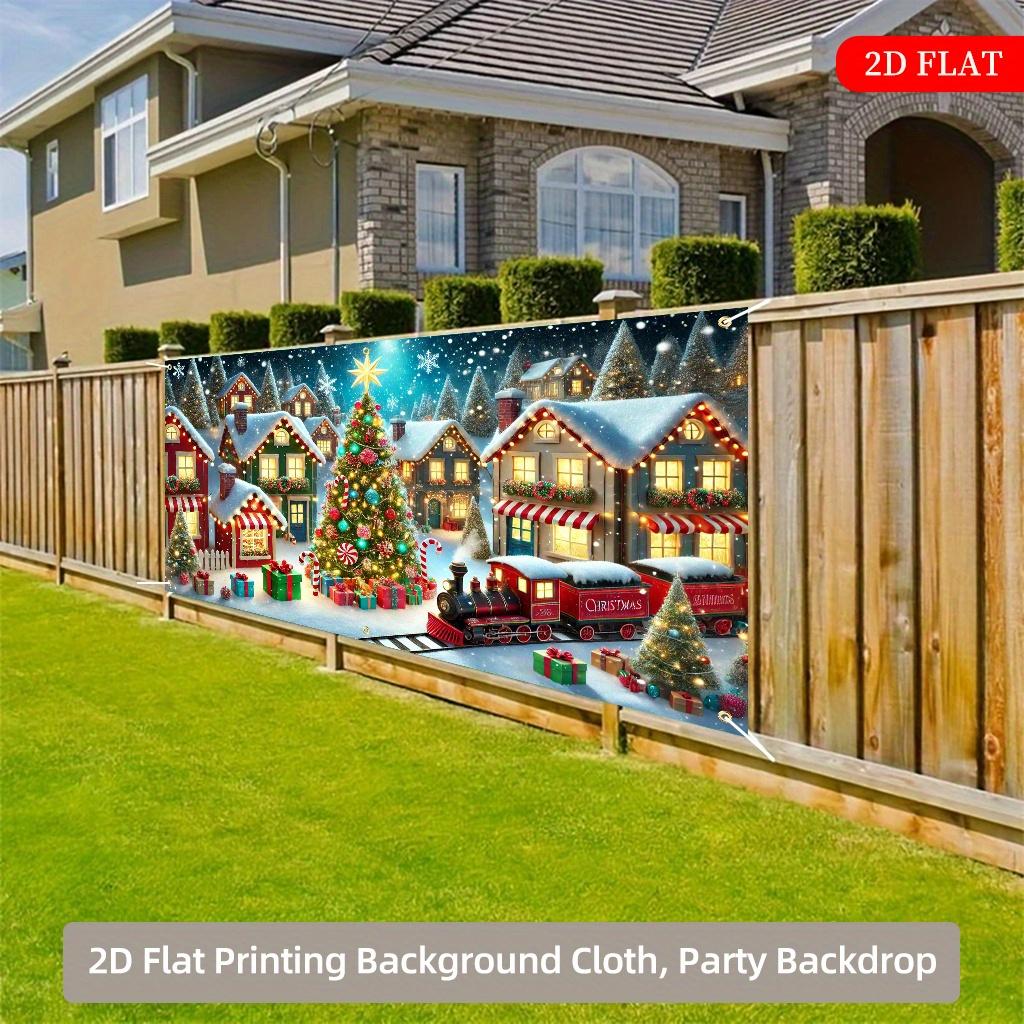 1pc 2D Holiday Christmas Town Background Fabric, Snow Village Scene, Train and Gift Design, No Power Required - Lb 21