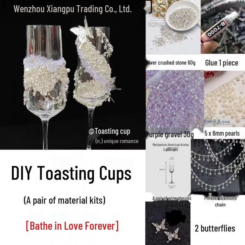 Purple Tassel Mosaic Butterfly Champagne Toasting Glass DIY Kit for Weddings