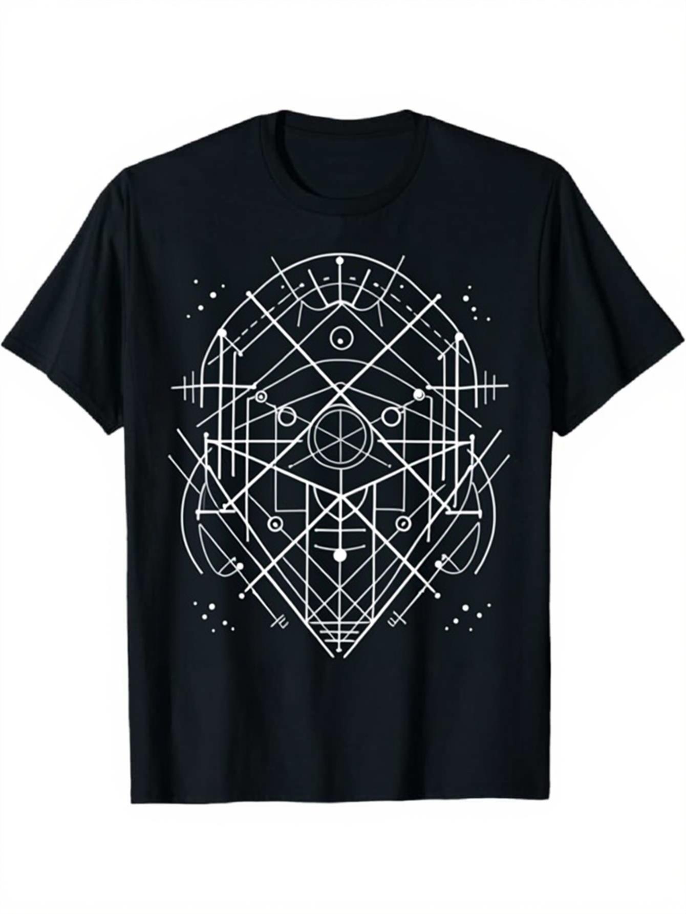 Occult Geometry Gothic Mystical Symbol Print TShirt 100 Cotton ONeck Short Sleeve Summer Casual Mens Tshirt Streetwear S