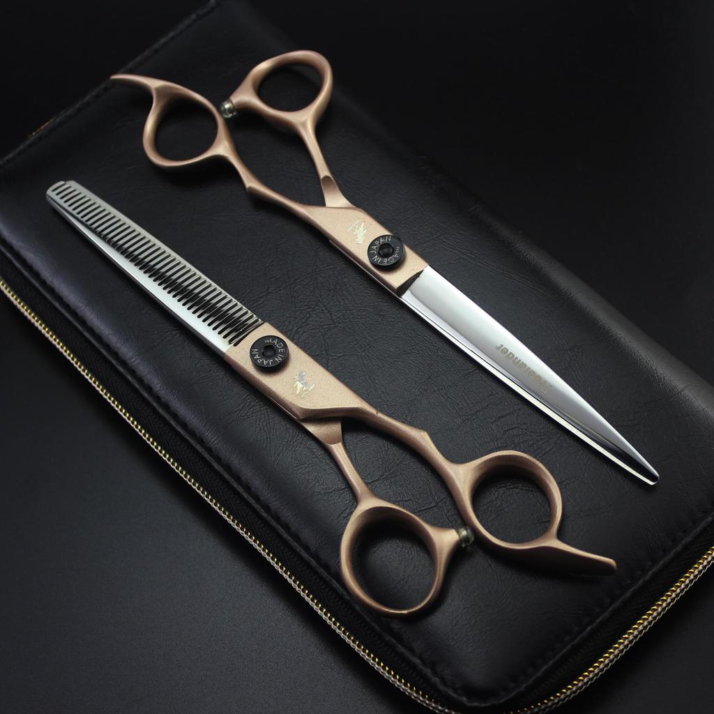Rose Gold 7.0" Serrated Straight Shears - Gemstone Style Hairdressing & Pet Grooming Scissors