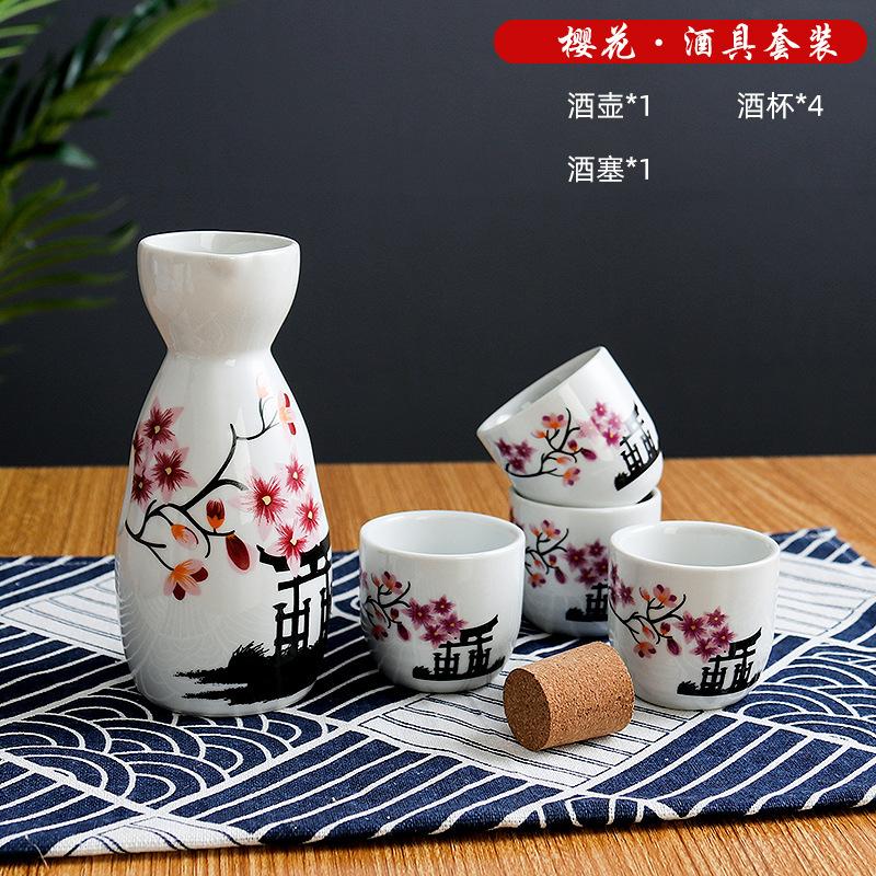 Ceramic Hand Painted White&Pink Flower Blossom Japanese Sake Set Birthday Gifts Collectibles