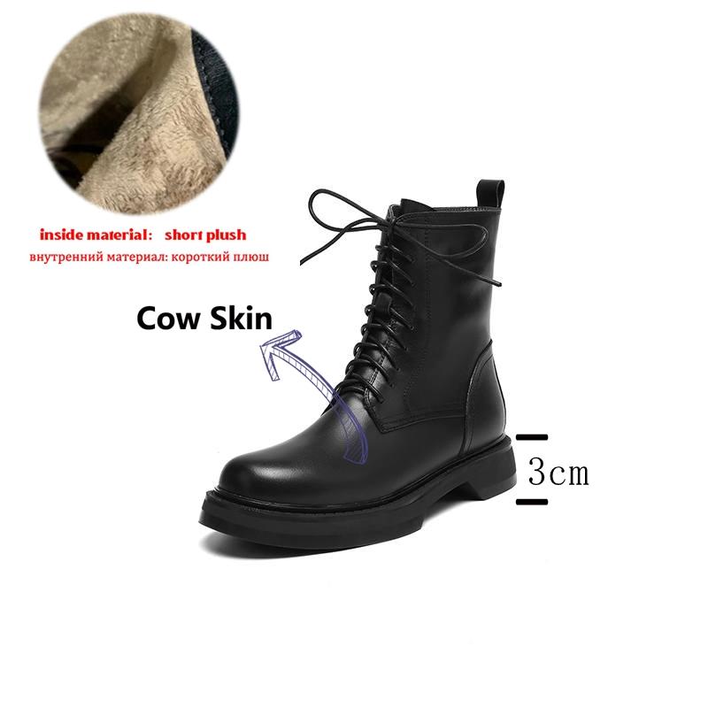 

Krazing Pot Cow Skin Natural Fur Autumn Winter Shoes Thick Heels Western Boots Round Toe Keep Warm Lace Up Ankle Boots 42