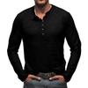 Men's Solid Color Long Sleeve T-Shirt Shirt Men's Casual Sports Top - Seven Buttons