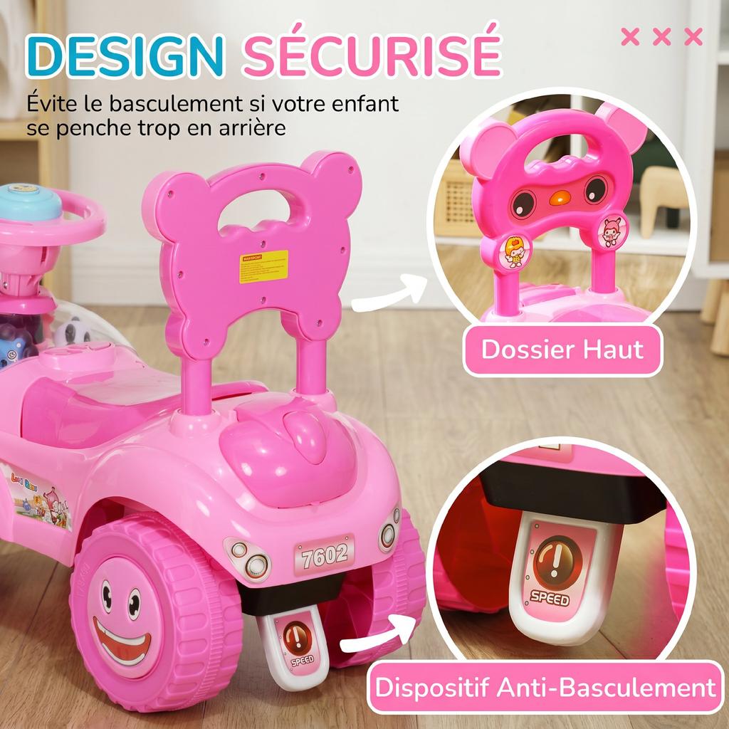 Kids' Ride-On Car, Pink Pedal-Free Push Vehicle