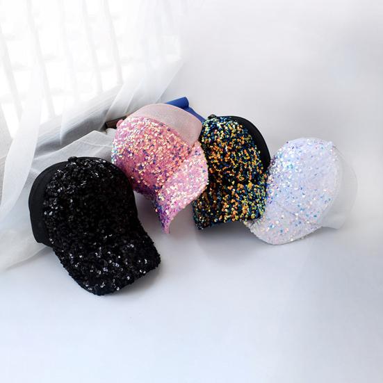Shiny Sequins Breathable Net Stitching Extended Brim Baseball Hat Sunscreen Bright Color Stage Sun Hat Fashion Accessories