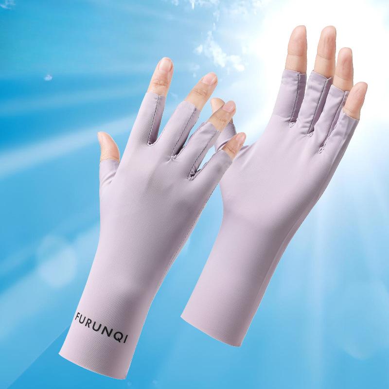 Letní ledové hedvábné opalovací rukavice s polovičními prsty Šetrné k pokožce Prodyšné Odolné proti UV záření Tenký styl Řidičské Rukavice na prsty Proti černání Nehtové umění