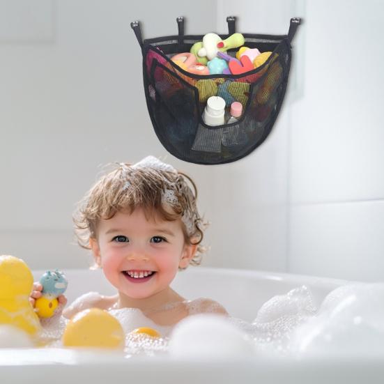 Bathroom Toy Storage Bag with Hooks Mesh Design Water Leakage Mildew-Proof Kids Toy Storage Organizer