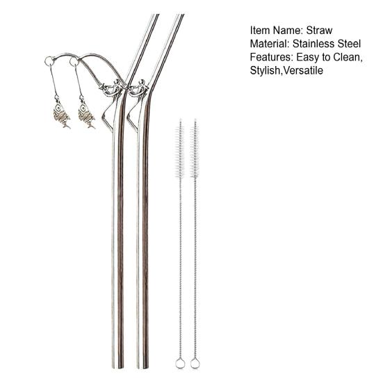 2Pcs Fishing Angler-Shaped Stainless Steel Straw with Cleaning Brush Reusable Metal Drinking Straw for Coffee Milk Tea Juice Novelty Gift for Fishing