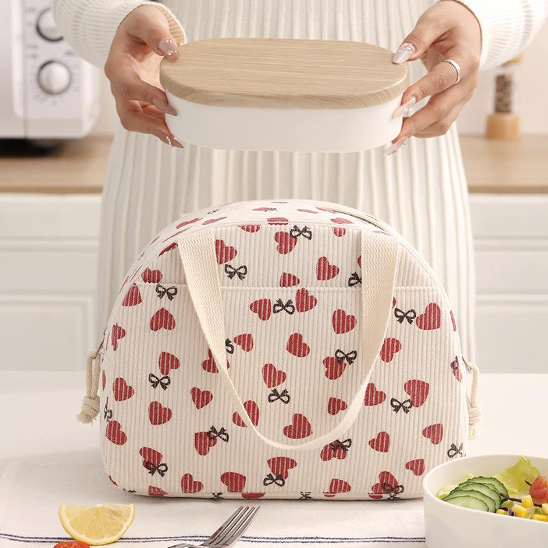 Large Capacity Corduroy Bento Bag for Work and School - Insulated and Portable with Strap