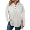 Women's Fashion Long Sleeve Plus Size Button V-Neck Check Patchwork Loose Sweatshirt Top