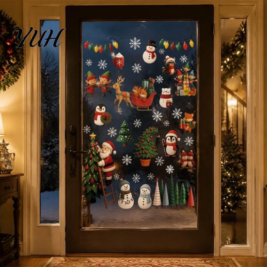 Removable Wall Stickers for Bedroom 2Pcs Christmas Static Window Cling Stickers, PVC Snowman Penguin Scratch Resistant Walls Bell Decals Glass,
