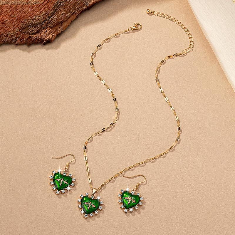 

Комплект серег и подвески в форме сердца с насекомыми из страз – Модный европейский и американский стиль для повседневной носки