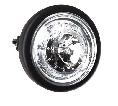 TASWK LED Motosiklet Retro Siyah Şeffaf Mercekli Farlar (Harley Bobber Cafe Racer Cruiser Vintage Tarz)