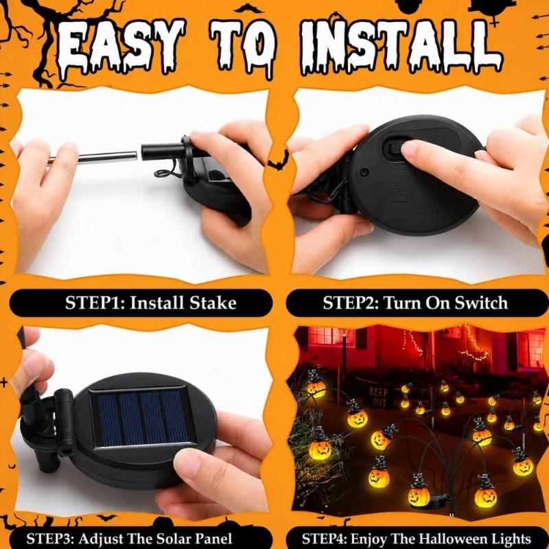 Halloween Solar Pumpkin Garden Lights Outdoor Waterproof Orange Ghost Lights Garden Yard Terrace Holiday Horror Decorations