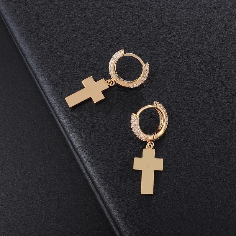 Hip Hop Iced Out Cross Dangle Earrings for Men Women Bling Silver Color Cubic Zircon Earrings Anti Allergy