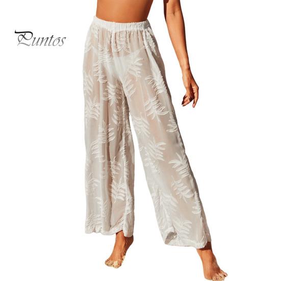

Женские пляжные брюки, эластичные, с высокой талией, прямые, широкие, солнцезащитные, длинные, свободные, жаккардовые, дышащие брюки S белый
