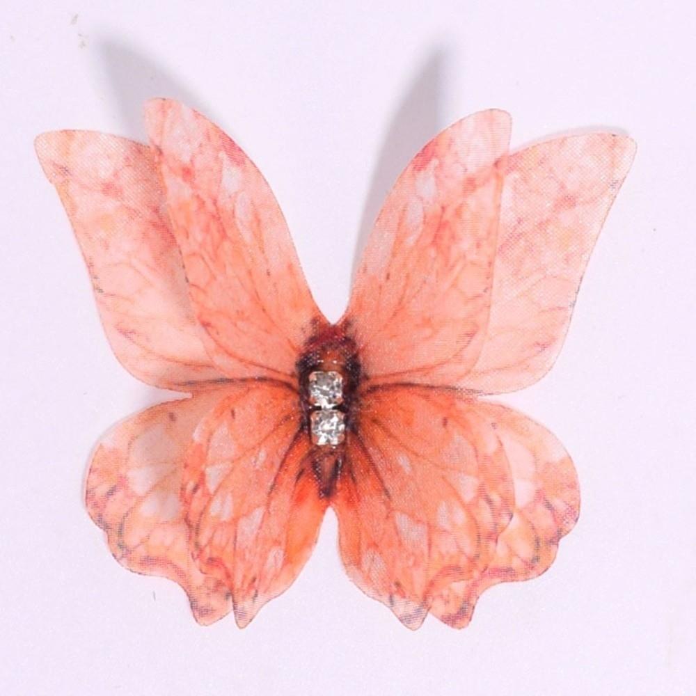 50Pcs 3D Organza Fabric Butterfly Appliques Colorful Translucent Simulation Mesh Butterfly Patch Double-layer