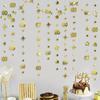 Gold 60th Birthday Decorations Number 60 Circle Dot Twinkle Star Garland Metallic Hanging Streamer Bunting Banner Backdrop for 60 Year Old Happy