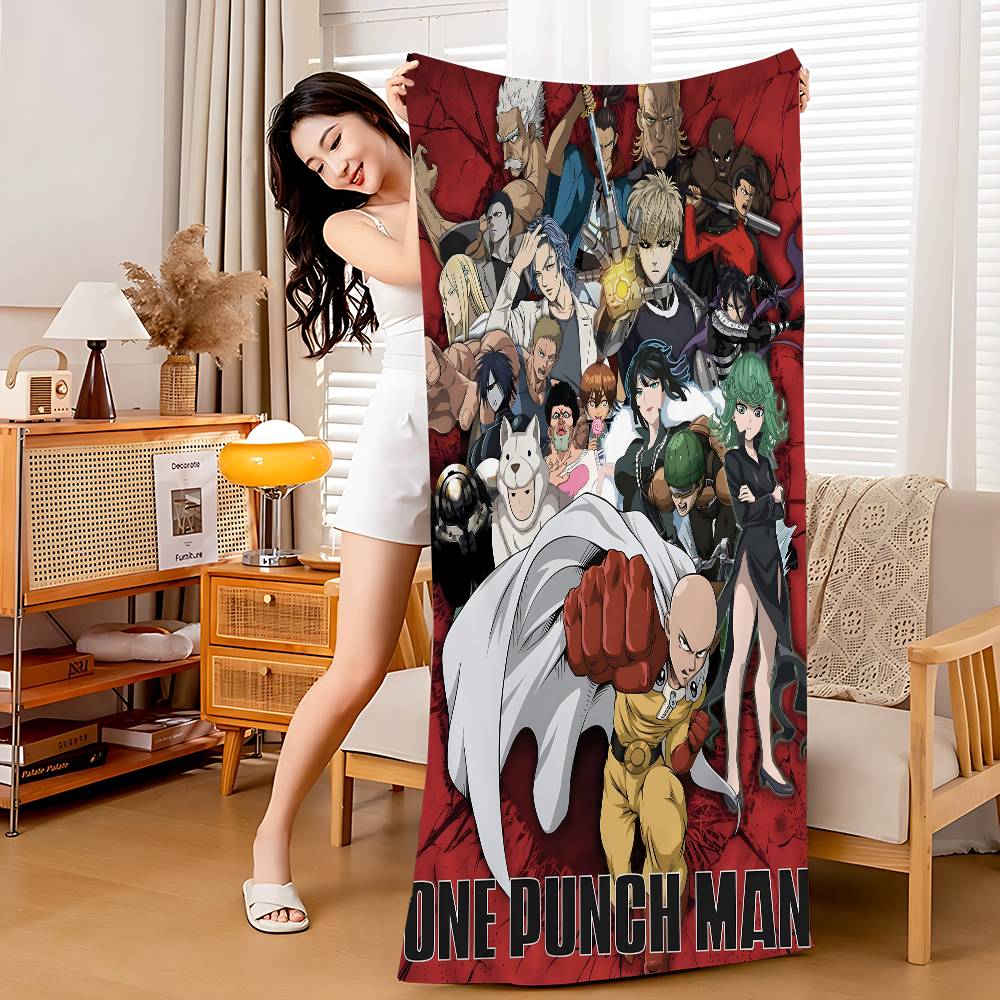 O-One-Punch Man S-Saitama Anime Beach Swimming Towel Soft Absorbent Washcloth Children's Gifts for Kids Travel Camping Gym