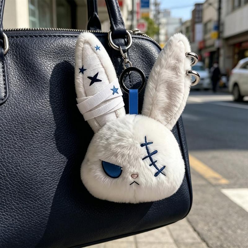 Dark Style Rabbit Plush Keychain Cute Rabbit Toy Stylish Keyrings Pendant Accessory For Bag Keys And Home Decors