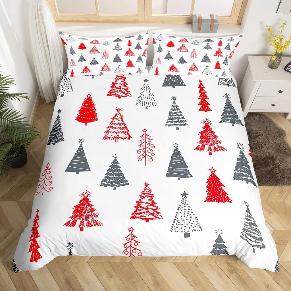 Merry Christmas Duvet Cover Twin Queen Christmas Tree Snowman Bedding Set For Kids Boy Girl Teen Gingerbread Man Comforter Cover