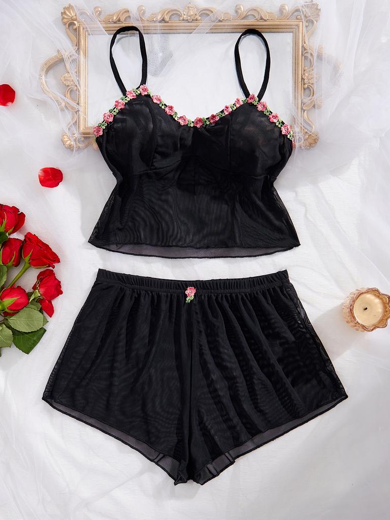 Popular i n s wind suspender pajamas summer thin sexy mesh vest shorts two-piece set