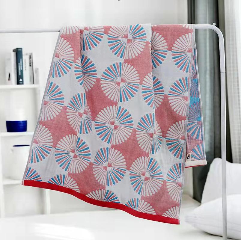 China Colored Jacquard Pure Cotton Four-Layer Gauze Bath Towel Men Women Extra-Large Adult Beach Towel Soft Absorbent