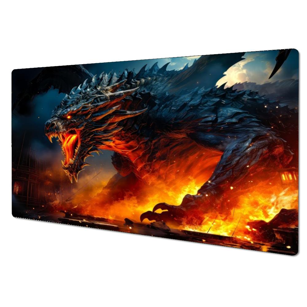 Epic Hellfire Lava Dragon Volcanic Mountain Storm Art TCG Playmat 35X60CM MTG Duel Mat Non-Slip Stitched Large Desktop Mat