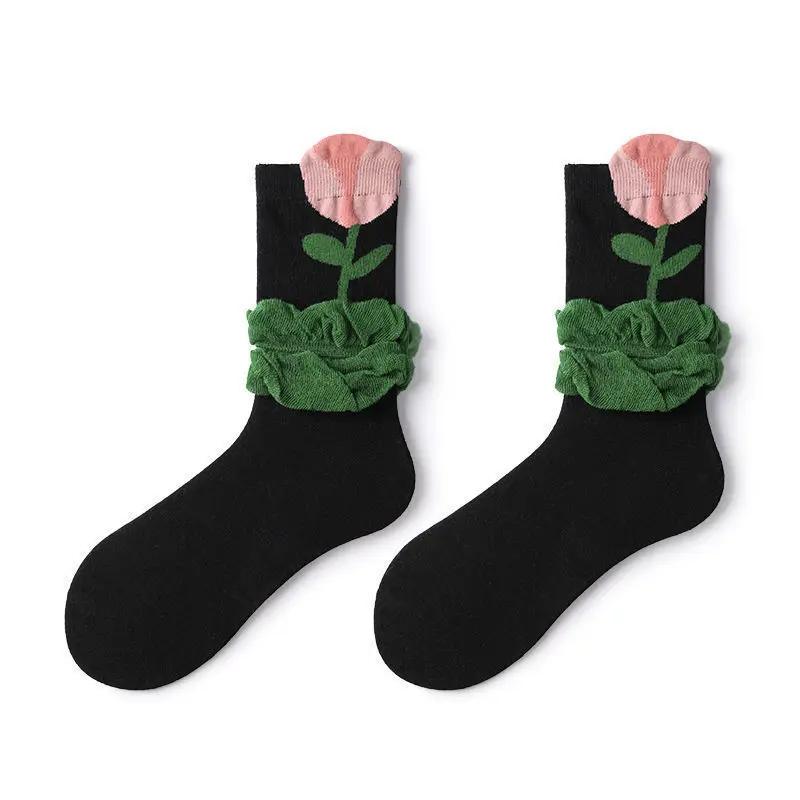 Women Socks Japanese Korean Style Cartoon Flower Rabbit Harajuku Cute Kawaii Mid Tube Breathable Casual Short Cotton Socks